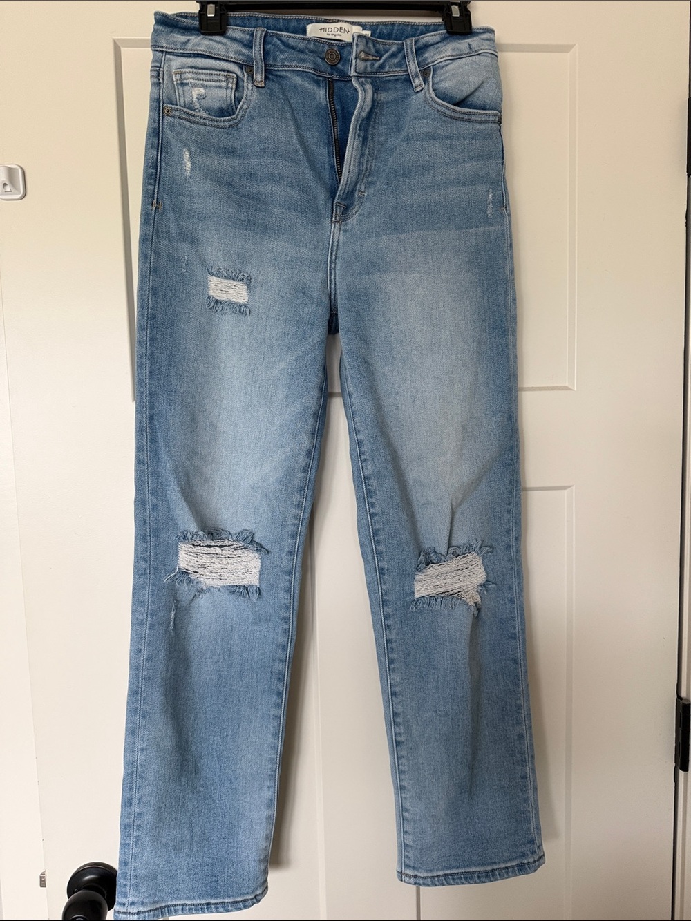 Hidden Light Blue Distressed Straight Leg Jeans for Women